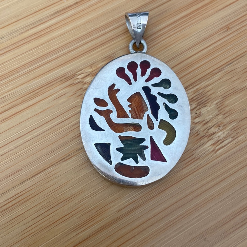 Mexican Plique a Jour ENAMEL, Sterling SILVER Pendant Necklace